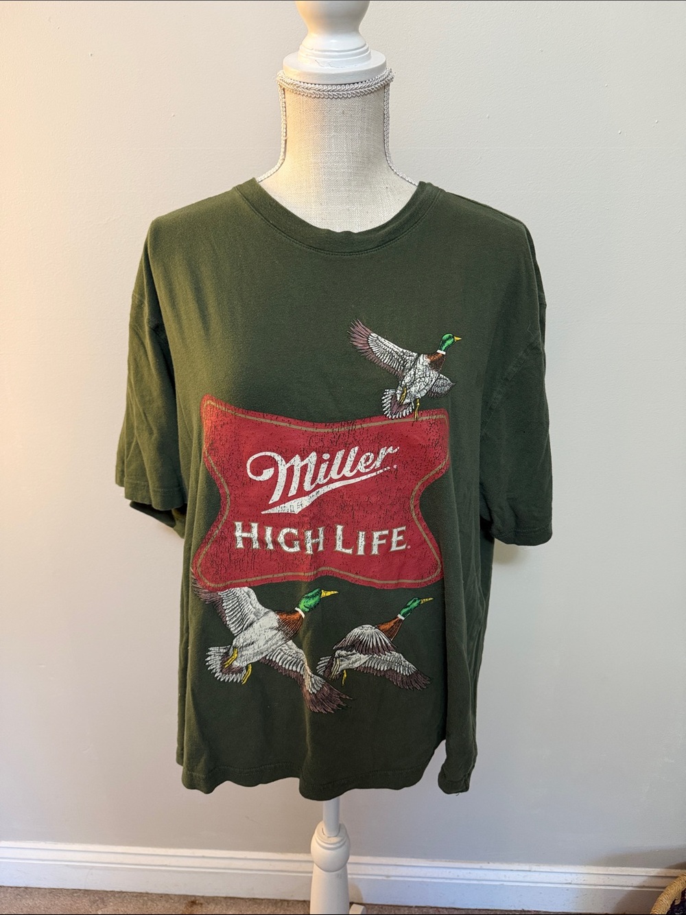 Old Navy Green Miller High Life Graphic Tee with Red Logo
